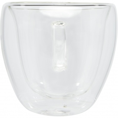 Logotrade Werbegeschenke das Foto: Manti 2-teiliger 100 ml doppelwandiger Glasbecher mit Bambusuntersetzer 
