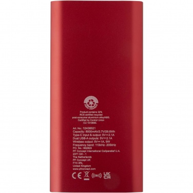 Logotrade Firmengeschenke das Foto: Juice 8000 mAh Typ-C kabellose Powerbank aus recyceltem Aluminium