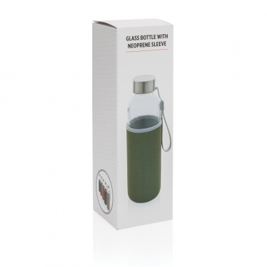 Logotrade Werbegeschenke das Foto: Glasflasche mit Neopren-Sleeve