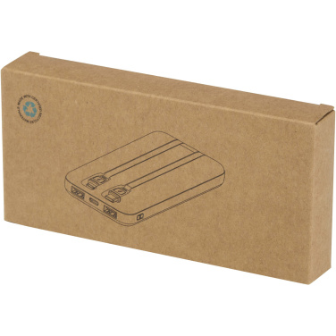 Logotrade Logogeschenke das Foto: Adhil 10 W 10.000 mAh Powerbank aus recyceltem Kunststoff mit 2 integrierten Kabeln