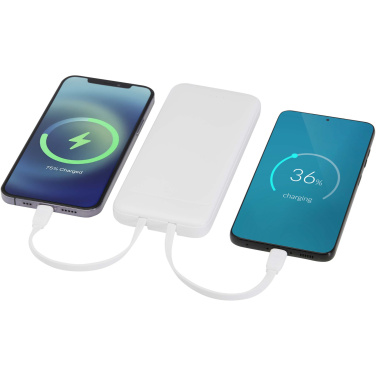 Logotrade Geschäftsgeschenke das Foto: Adhil 10 W 10.000 mAh Powerbank aus recyceltem Kunststoff mit 2 integrierten Kabeln