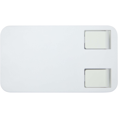 Logotrade Firmengeschenke das Foto: Alhena Klappbare Smartphonehalterung aus recyceltem Kunststoff mit Metallständer für den Schreibtisch