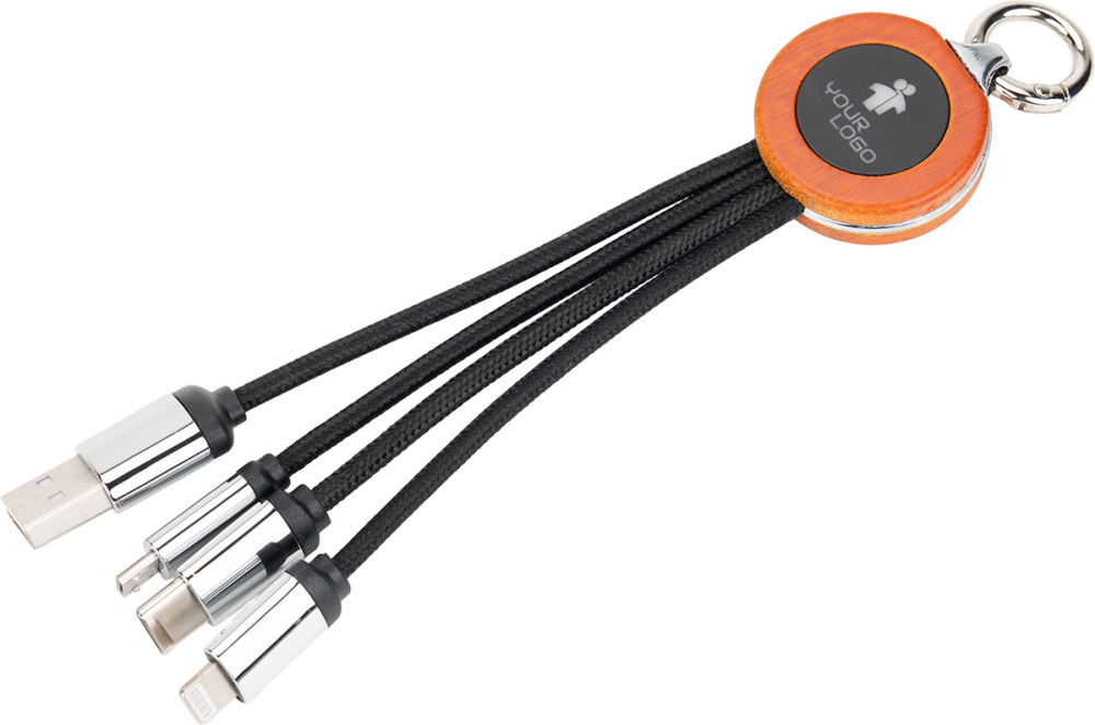 Logotrade werbemittel das Foto: 4-in-1-Kabel mit elighted-Logo im Holzgehäuse