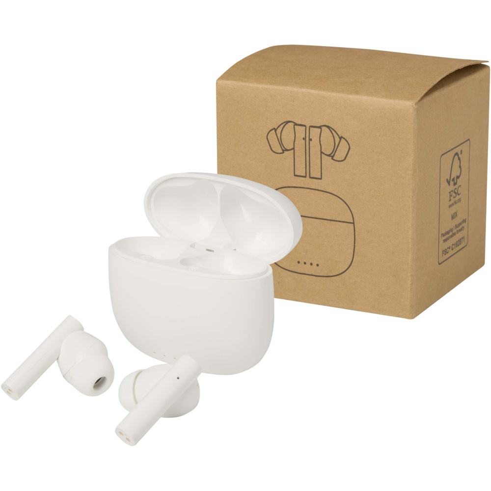 Logotrade Geschäftsgeschenke das Foto: Alterf True Wireless Bluetooth® Headset aus recyceltem Kunststoff mit Silikon-Ohrstöpseln