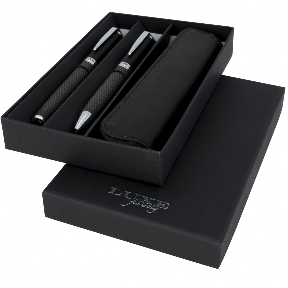 Logo trade advertising products image of: Carbon duo pen gift set with pouch