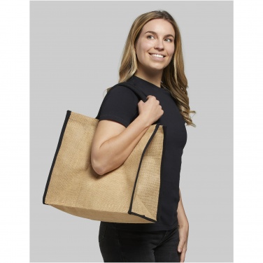 Logo trade promotional giveaway photo of: Harry coloured edge jute tote bag 25L