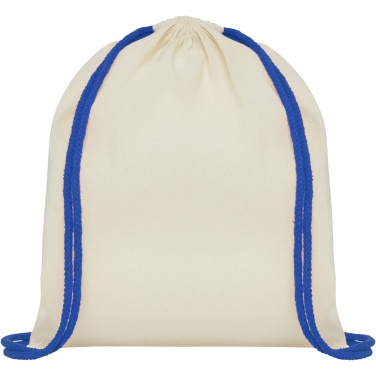 Logo trade promotional item photo of: Oregon 100 g/m² cotton drawstring bag with coloured cords 5L