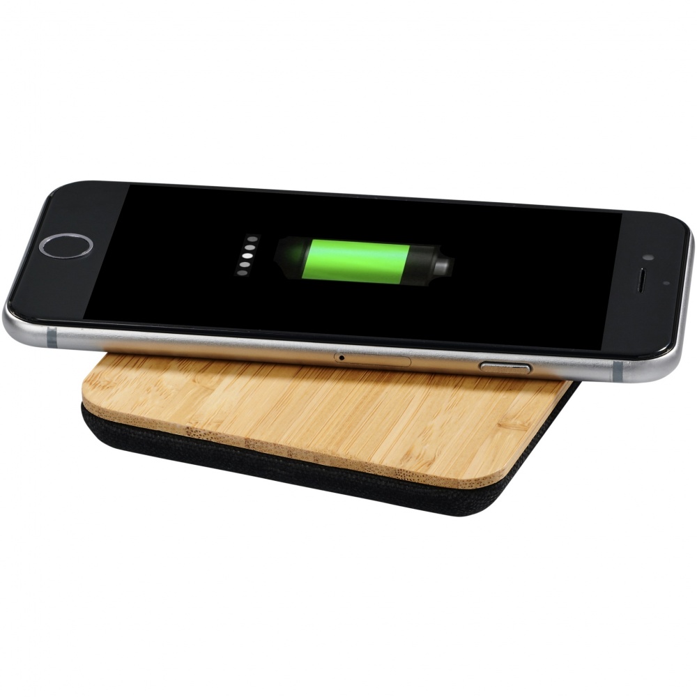 Logotrade promotional product image of: Leaf 5W bamboo and fabric wireless charging pad