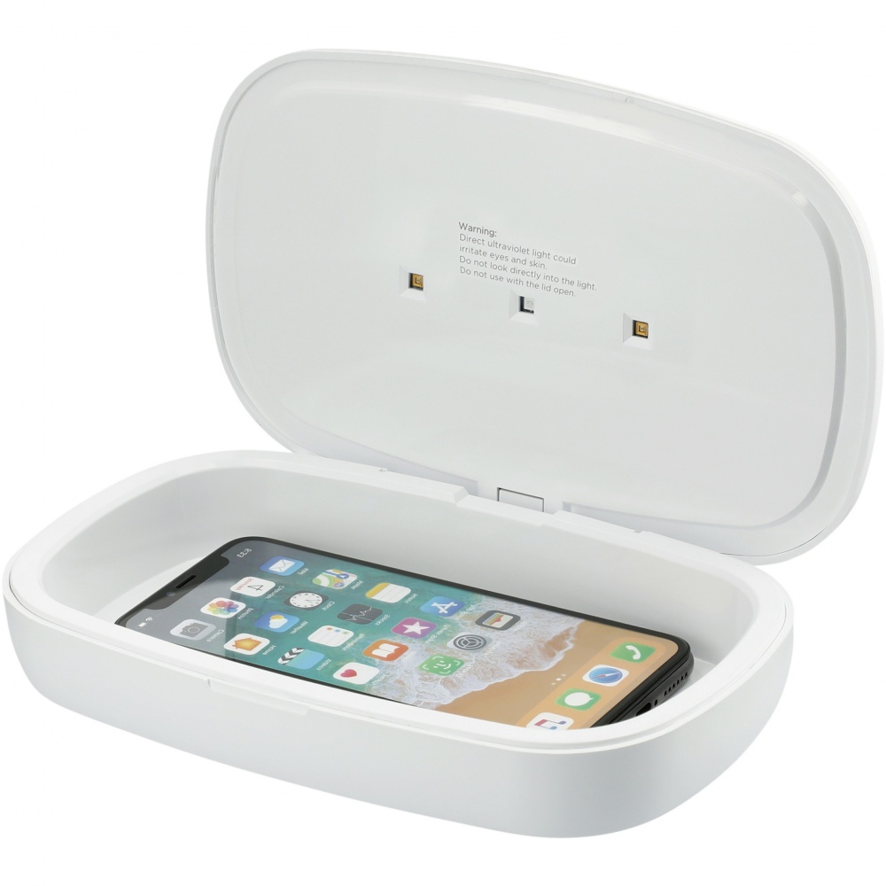 Logotrade advertising product picture of: Capsule UV smartphone sanitizer with 5W wireless charging pad