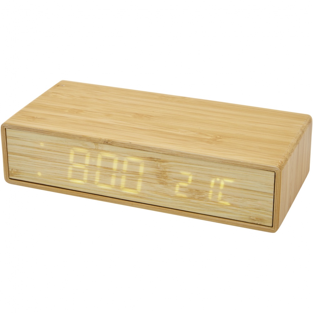 Logotrade promotional gift picture of: Minata bamboo wireless charger with clock