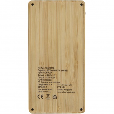 Logo trade promotional giveaways image of: Alata 8000 mAh bamboo solar power bank