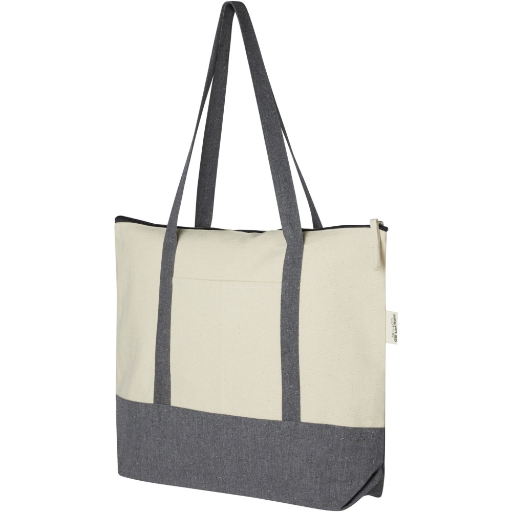Logo trade advertising products image of: Repose 320 g/m² recycled cotton zippered tote bag 10L