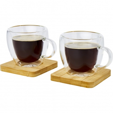 Logotrade promotional product image of: Manti 2-piece 100 ml double-wall glass cup with bamboo coaster 