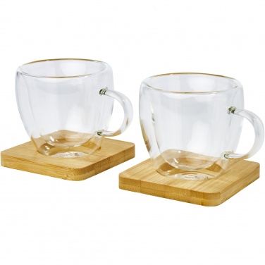 Logotrade promotional giveaways photo of: Manti 2-piece 100 ml double-wall glass cup with bamboo coaster 