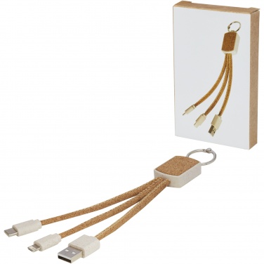 Logo trade promotional giveaway photo of: Bates wheat straw and cork 3-in-1 charging cable