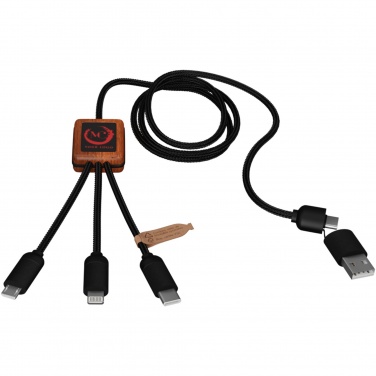 Logotrade promotional merchandise picture of: SCX.design C38 5-in-1 rPET light-up logo charging cable with squared wooden casing