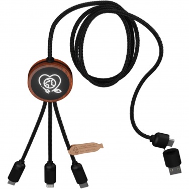 Logo trade promotional giveaways picture of: SCX.design C37 5-in-1 rPET light-up logo charging cable with round wooden casing