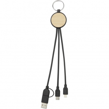 Logo trade promotional merchandise picture of: Tecta 6-in-1 recycled plastic/bamboo charging cable with keyring