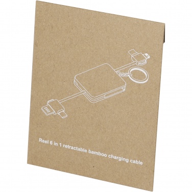 Logo trade promotional products image of: Reel 6-in-1 retractable bamboo key ring charging cable