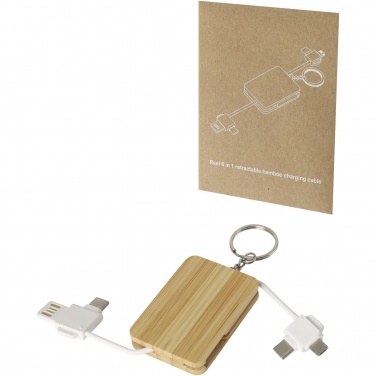 Logo trade promotional items picture of: Reel 6-in-1 retractable bamboo key ring charging cable