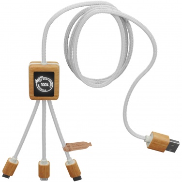 Logo trade promotional gift photo of: SCX.design C39 3-in-1 rPET light-up logo charging cable with squared bamboo casing
