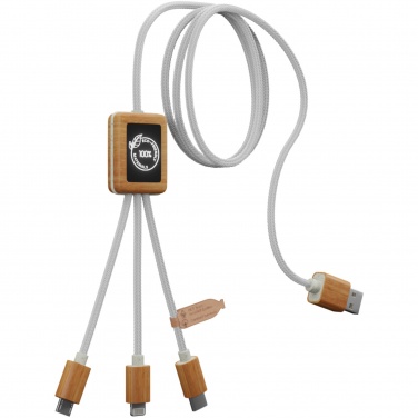 Logo trade promotional item photo of: SCX.design C39 3-in-1 rPET light-up logo charging cable with squared bamboo casing