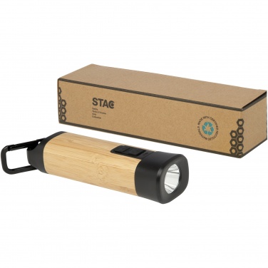 Logo trade corporate gift photo of: Kuma bamboo/RCS recycled plastic torch with carabiner