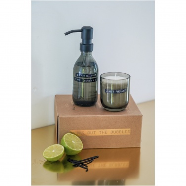 Logo trade promotional gift photo of: Wellmark Discovery 200 ml hand soap dispenser and 150 g scented candle set - dark amber fragrance