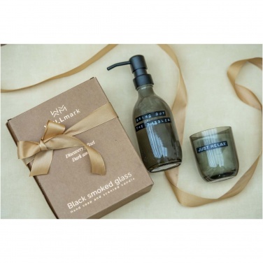 Logo trade promotional giveaway photo of: Wellmark Discovery 200 ml hand soap dispenser and 150 g scented candle set - dark amber fragrance