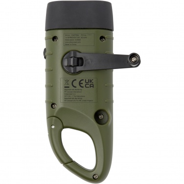 Logo trade promotional product photo of: Helios recycled plastic solar dynamo flashlight with carabiner