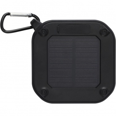 Logotrade promotional giveaway image of: Solo 3W IPX5 RCS recycled plastic solar Bluetooth® speaker with carabiner 