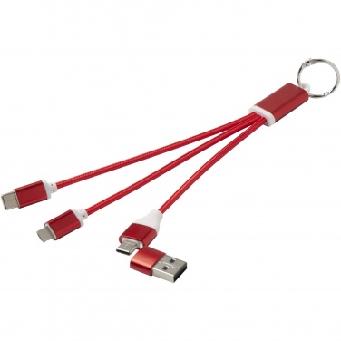 Logo trade promotional merchandise picture of: Metal 4-in-1 recycled aluminium charging cable with keychain
