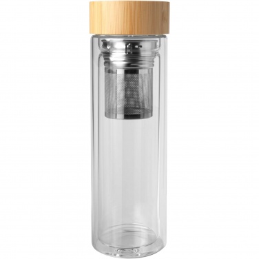 Logotrade advertising products photo of: Bailey 400 ml borsilicate glass infuser bottle with bamboo lid