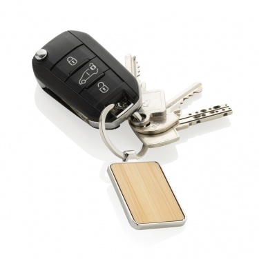 Logotrade promotional gift image of: RCS recycled zinc alloy rectangle keychain with bamboo