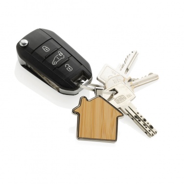 Logotrade promotional item image of: RCS recycled zinc alloy house keychain with bamboo