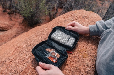 Logo trade promotional item photo of: RCS recycled nubuck PU pouch  first aid set