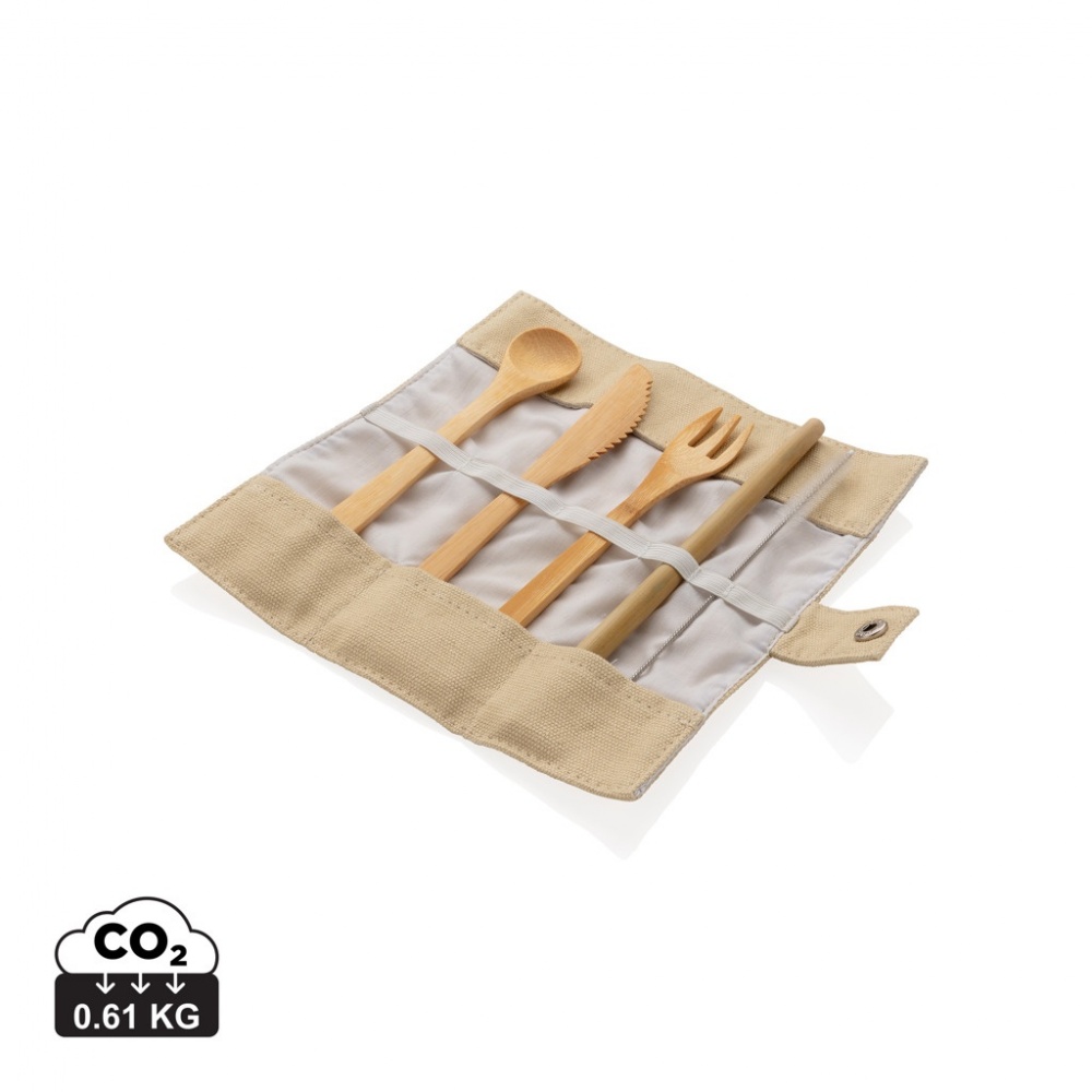 Logo trade promotional items picture of: Reusable bamboo travel cutlery set