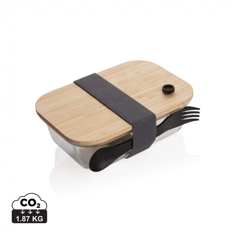 Logo trade promotional giveaways image of: Glass lunchbox with bamboo lid