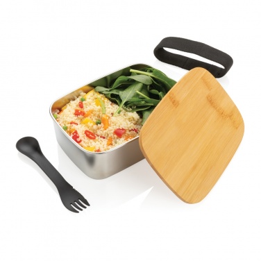 Logo trade promotional giveaway photo of: Stainless steel lunchbox with bamboo lid and spork