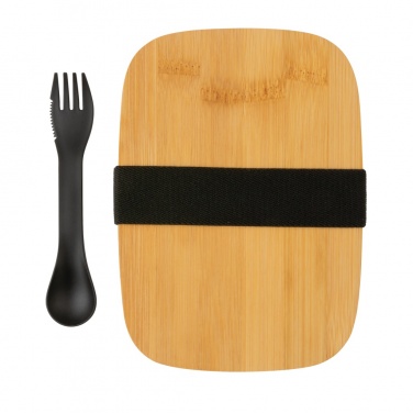 Logo trade promotional gifts picture of: Stainless steel lunchbox with bamboo lid and spork