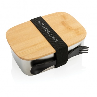 Logo trade promotional merchandise image of: Stainless steel lunchbox with bamboo lid and spork