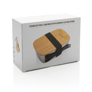 Logo trade business gift photo of: Stainless steel lunchbox with bamboo lid and spork