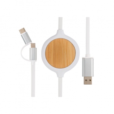 Logo trade corporate gifts image of: 3-in-1 cable with 5W bamboo wireless charger