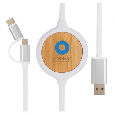Logo trade corporate gift photo of: 3-in-1 cable with 5W bamboo wireless charger