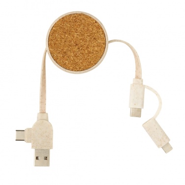 Logo trade promotional merchandise photo of: Cork and Wheat 6-in-1 retractable cable