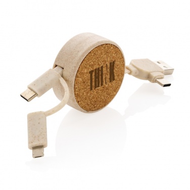 Logotrade promotional item image of: Cork and Wheat 6-in-1 retractable cable