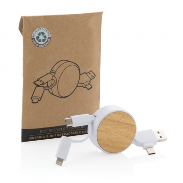 Logo trade promotional item photo of: RCS recycled plastic Ontario 6-in-1 retractable cable