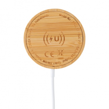 Logo trade promotional products picture of: 10W bamboo magnetic wireless charger