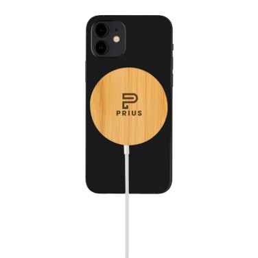 Logo trade promotional merchandise picture of: 10W bamboo magnetic wireless charger