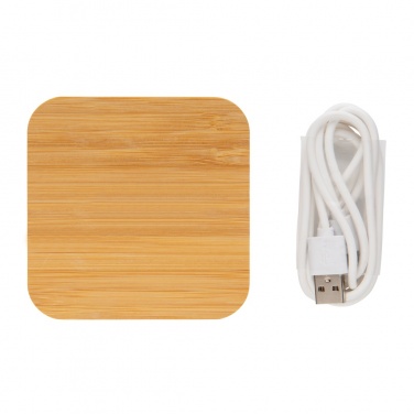 Logo trade corporate gift photo of: Bamboo 5W wireless charger with USB